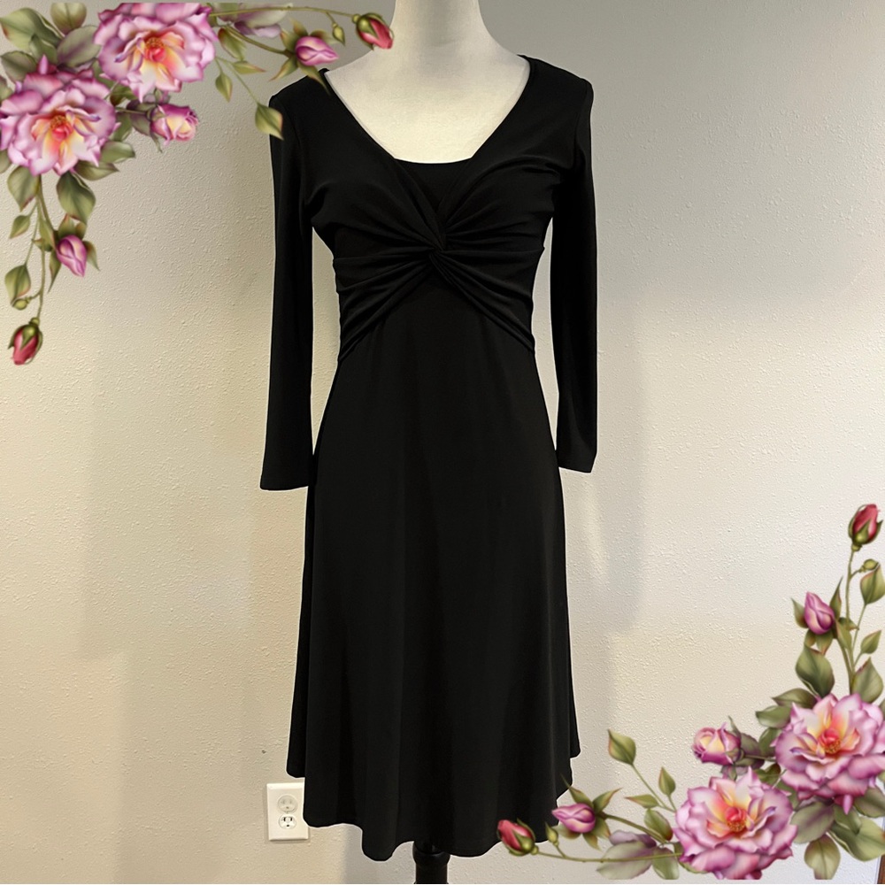 Chaps Black Long Sleeve stretchy midi Dress size small‎